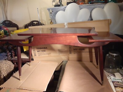 MIDCENTURY MODERN MAHOGANY FORMICA EAMES ERA 2 TIER COCKTAIL TABLE 24''Tx18''Dx50''