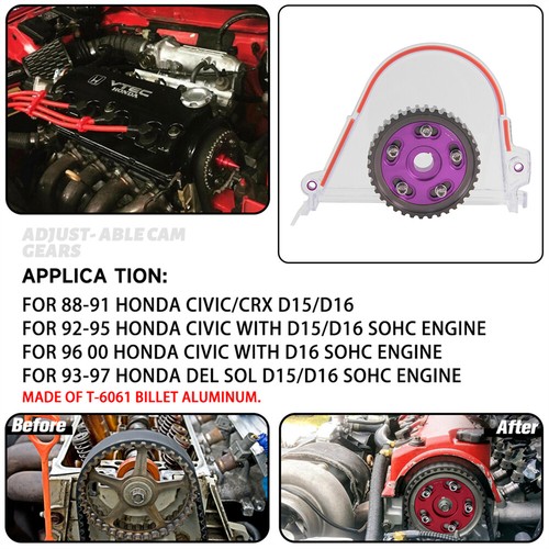 Clear Gear Zahnriemenabdeckung+Cam Gear für Honda Civic D15 D16 SOHC 96-00 Lila - Picture 10 of 11