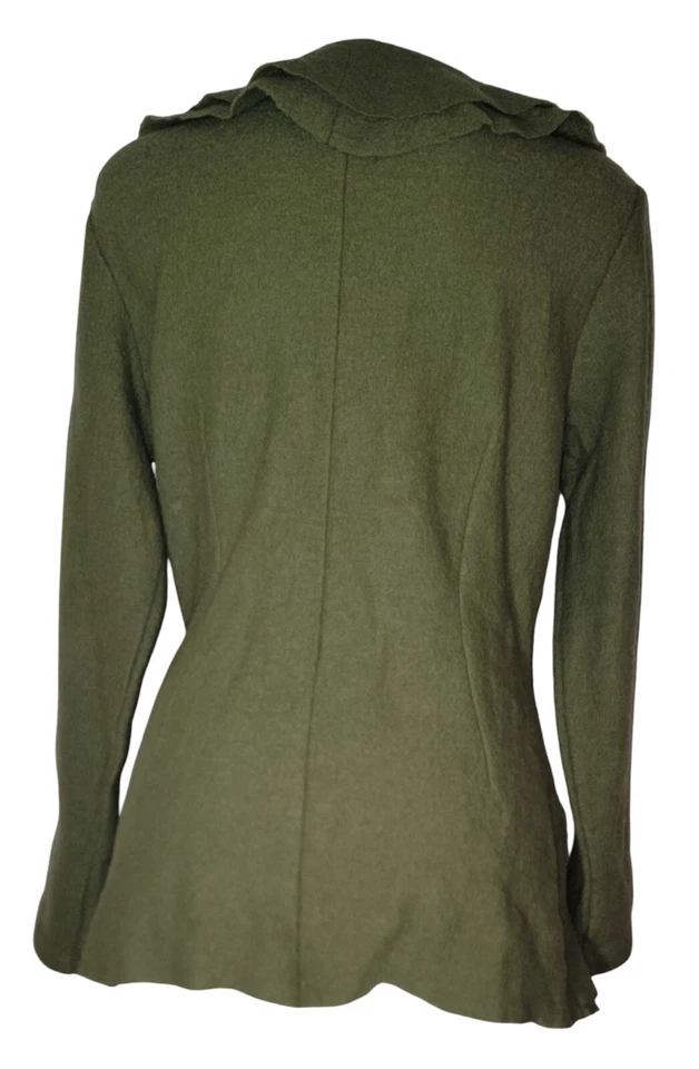 Y2k Women Boho Green 100% Wool Cardigan Sweater Ruffle Tie Front Preppy Jacket L - Image 2 of 4