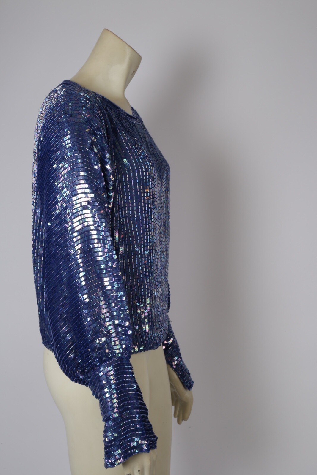 Vintage Sister Max Blue Silk Sequin Long Sleeve 80s Disco Party Blouse Size S image 8