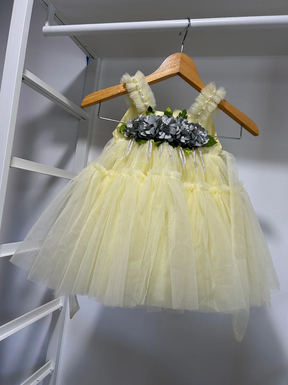 Girls Dress Size 18 Formal Yellow Frilly Flower - Fancy Kids Attire