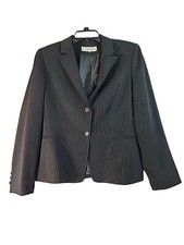 Tahari Studio Black Blazer 2 Button Closure Pen stripes Womans Size 12