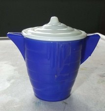Akro Agate Stack disk and panel cobalt blue pot and white lid tea pot 2 1/4"