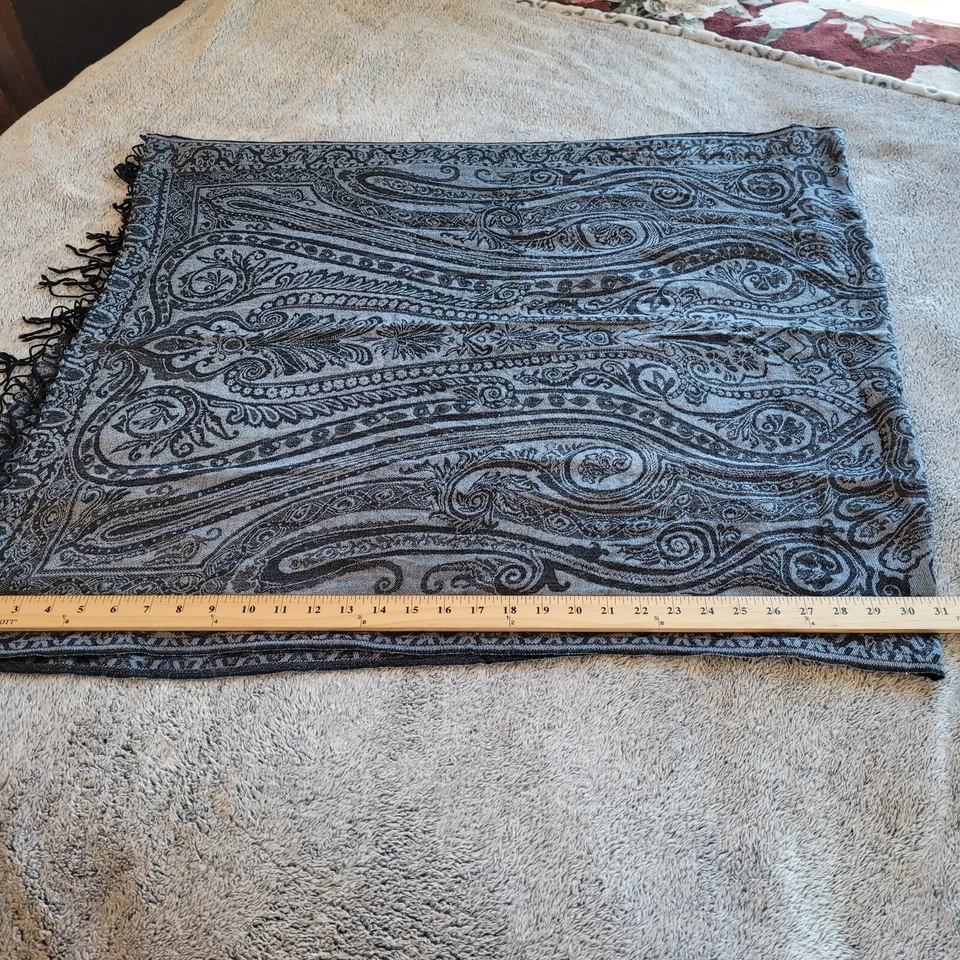 Pashmina Cachemira Seda Gris Paisley Bufanda Chal Flecos Borlas Dinero Antiguo 17470x Foto 4 de 4