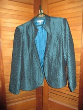 Coldwater Creek Jacket Blazer Womens Size PXL Jacquard Tapestry Teal Blue
