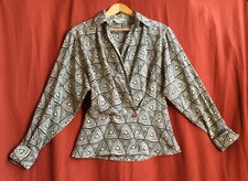 Jac Dale Wrap Around Vintage Blouse Small/medium Brown Ivory Geometric Print