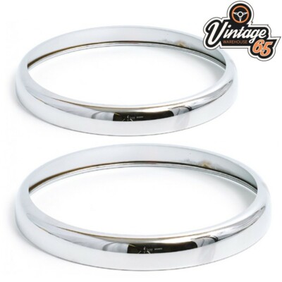 MGA Austin Healey Triumph Headlight Trim Bezel Pair 8'' Screw On Chrome 17H5147