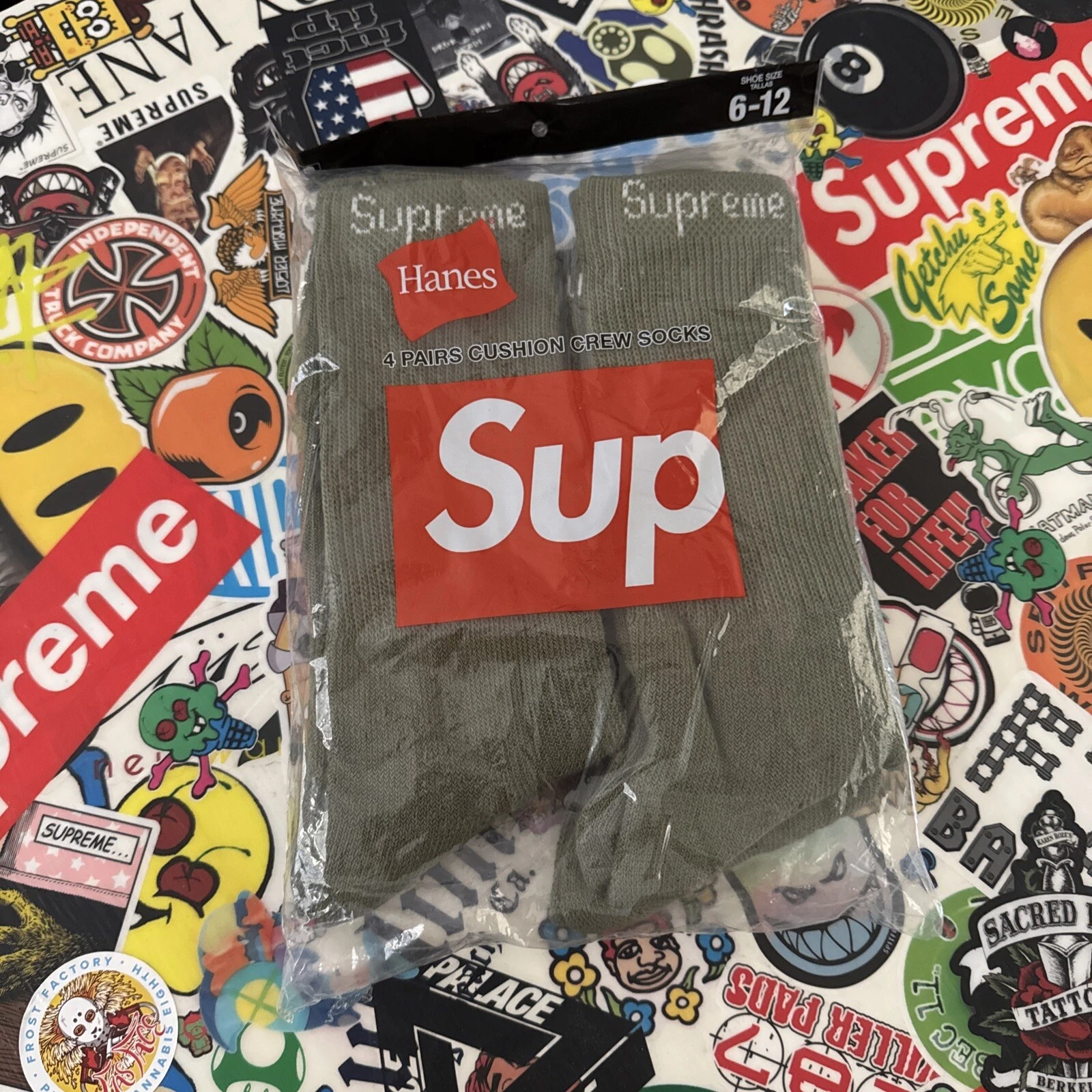 Lot de 4 chaussettes Supreme Hanes homme olive taille 6 12 Crew NEUVES scellées AUTHENTIQUE