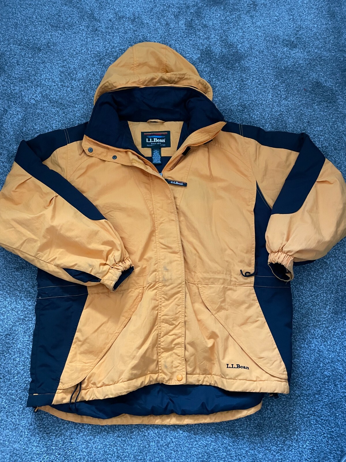 L.L.BEAN MUSTARD YELLOW QUILTED HOODED JACKET USED SI… Gem