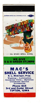 MAC'S SHELL SERVICE matchbook matchcover - TIPTON, IOWA | eBay