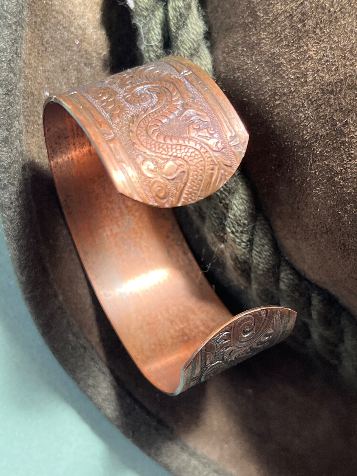 Wide Dragon Etched Solid Copper Cuff Bangle Brace… - image 7