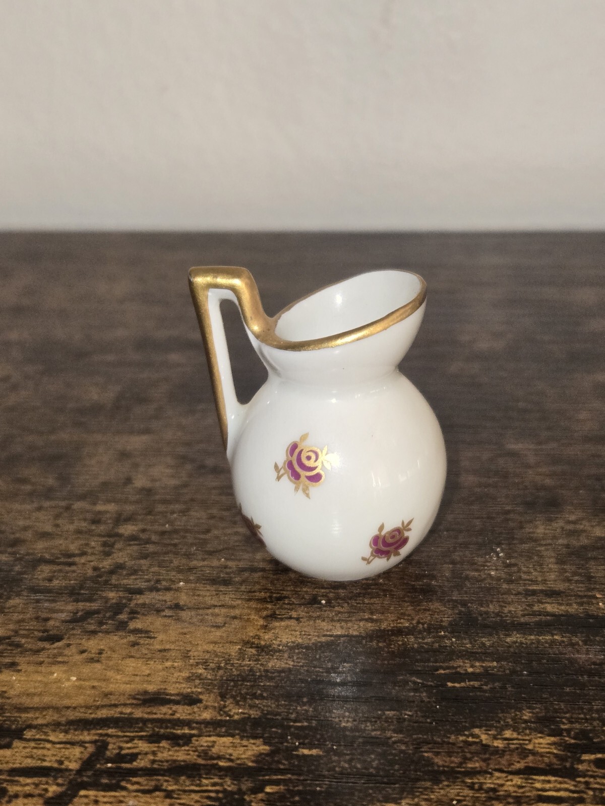 Limoges Miniature White Vase Gold Floral Details 1 5/8”