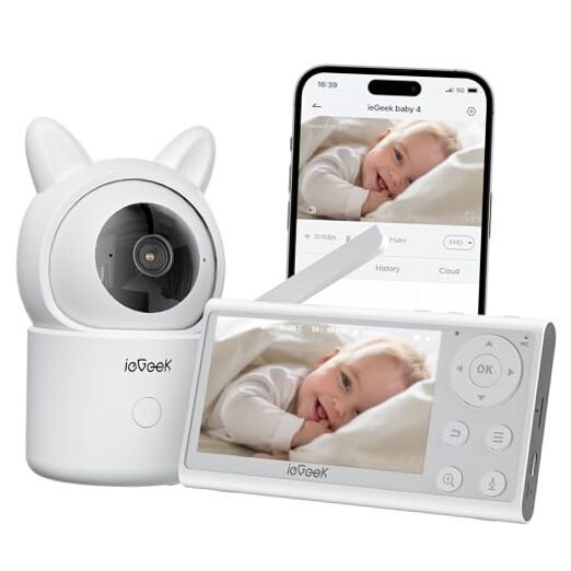 Video Baby Monitor with Camera and Audio - 1080P FHD Monitor WiFi White