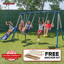 Swing Set with Trapeze, Glider, 5' Slide, and Anchor Kit  fun times