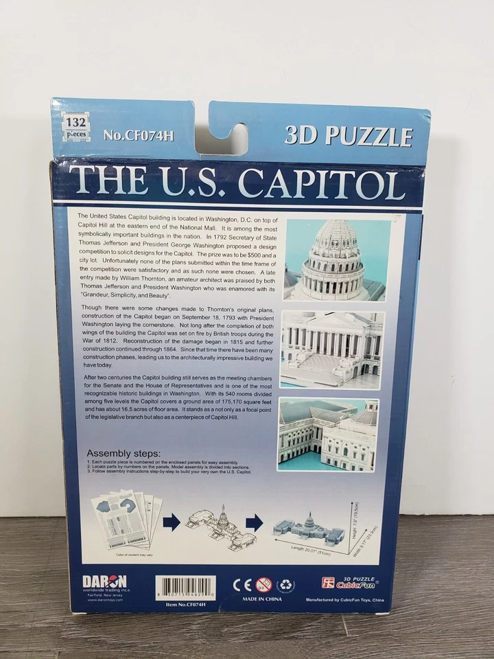 The U.S. Capitol 3D Puzzle 132 pc Daron CF074H NEW OPEN BOX - Image 2 of 4