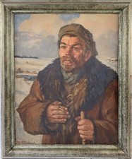 Quadro A Ritratto Russo Bauer Paesaggio Invernale Smolensk 1943 Hans Northmann