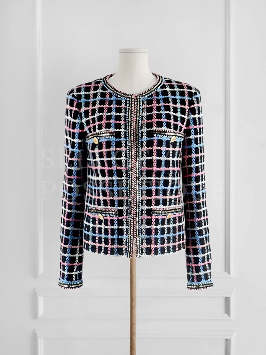 NWT CHANEL 22P MULTICOLOR CHECK CLASSIC TWEED JACKET FR34 | eBay