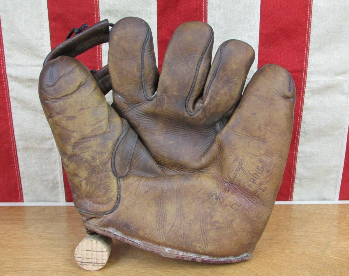 Vintage 1930s TruSport Leather Split Finger Baseball Glove HOF