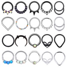 16g Surgical Steel Septum Clicker Hinged Segment Nose Ring Hoop Daith Earrings