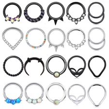 16g Surgical Steel Septum Clicker Hinged Segment Nose Ring Hoop Daith Earrings