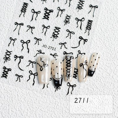 Lovely Red Pink Black Line Bowknot 3D Self Adhesive Nail Art Decorations Sti _cn