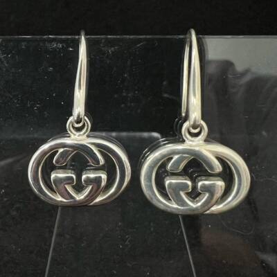 Gucci GG Interlocking Hook Dangle Earrings Sterling Silver 925
