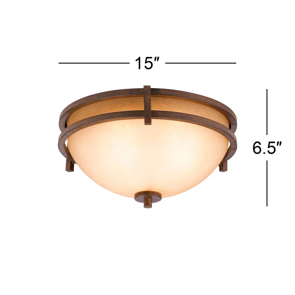 Oak Valley Rustic Ceiling Light Flush Mount Fixture 15" Bronze Scavo Glass Shade - Image 4 of 4