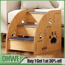 3 Step Wooden Pet Stairs Steps Carpet Non Slip for Cats and Small Dogs