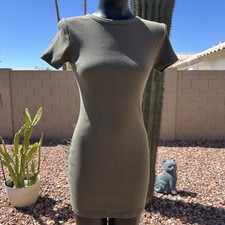 Brandy Melville Army Green Ribbed Short Sleeve Bodycon Dress One Size OS
