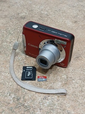  TESTED Canon PowerShot A480 Digital Camera 10MP RED Point & Shoot 16GB SD Card