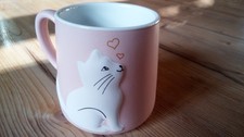 neu! süsse große Katzen-Tasse, rosa mit wei...