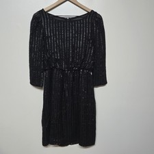 Alice + Olivia Eleanor Dress Metallic Shadow Stripe Blouson Black Size Small EUC