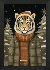 Cute Tiger Xmas Framed Wall Art Poster Canvas Print Picture