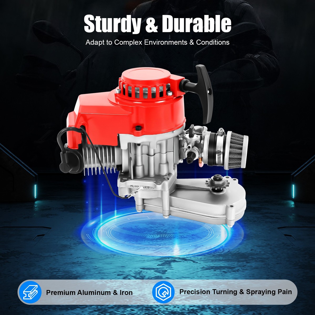 49cc Two-stroke Engine,Pocket Motorcycle Single Cylinder Pull Rope Start  Motor