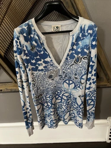 Lucky Brand Women’s Waffle Thermal Peace Sign Graphic Top Size medium Y2K zen