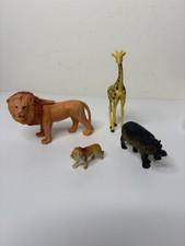 Zoo Jungle Safari Animals Plastic Figurines Play Set Lot of 4 Lion Giraffe Rhino