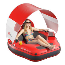 46" Inflatable River Tube with Removable Sun Shade Canopy, Heavy-Duty Floatin...