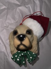 Vintage Cocker Spaniel Christmas Ornament 2000 Santa Hat