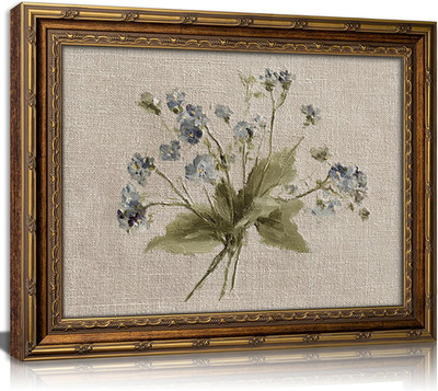 Vintage Gold Framed Forget Me Not Florals Wall Art Antique Blue Flowers Botanica