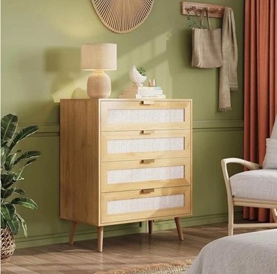 Modern Boho Cane 4-Drawer Rattan Dresser