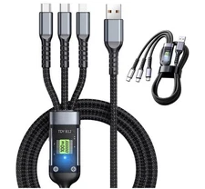 100W Transparent Luminous 3-in-1 Super Fast Charging Cable with LED Display 1.2m