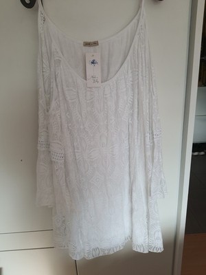 Made in Italy  Tunika Cut-Out Gr. 54 Weiß Spitze B Basic Rundhals 3/4 Ärmel