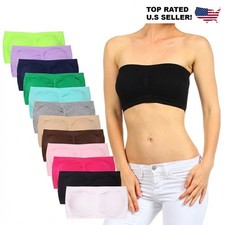 Womens Padded Bandeau Strapless Tube Top Bra