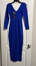 NWT REBDOLLS Essentials Drop Sleeve Bodycon Stretch Royal Blue Maxi Dress Medium