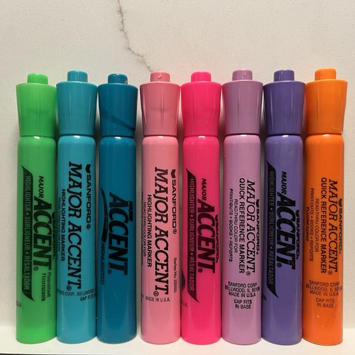 8 Vintage Sanford Major Accent Highlighters Chisel Green Blue Pink Purple Orange