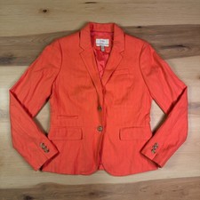 J CREW Orange Coral Pink Linen Schoolboy Blazer Suit Jacket Women's Size 4