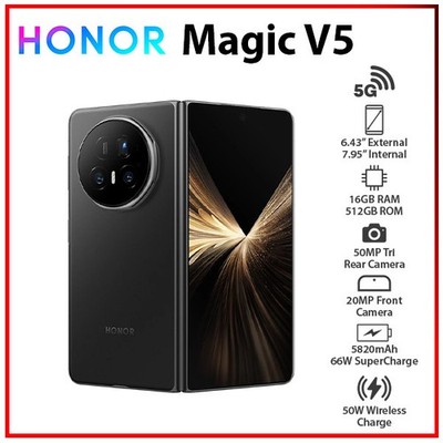 New) HONOR Magic V5 5G 16GB+512GB BLACK Dual SIM Unlocked