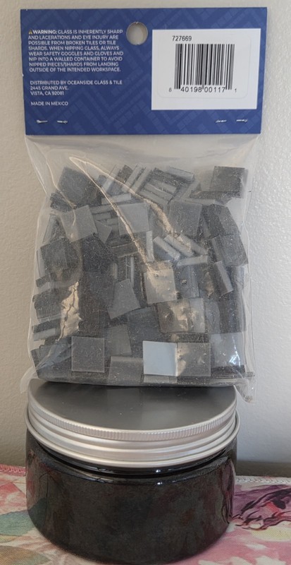 Mosaic Pre-Cut Black Gray Glass Mosaic Tile Pieces & Black Sealant BUNDLE New