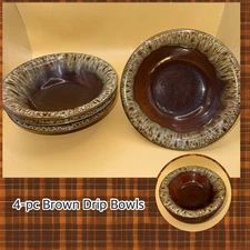 Set of 4 Vintage Cannonsburg Carefree Pottery Brown Drip Glaze 6 3/4” Bowls