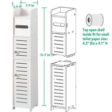 Wooden White Free Standing Toilet Paper Roll Holder Bathroom Storage Cabinet UK
